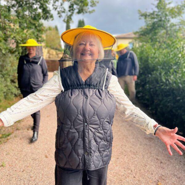 Karen embracing the bees